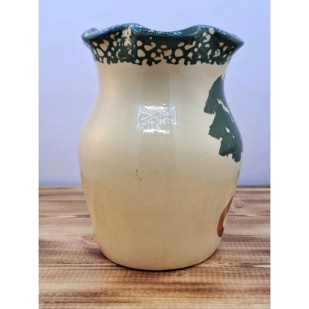 Crooksville Ohio Apple Tree Pottery Crock Vase Ruffled Edge Hand Painted 08 7x5